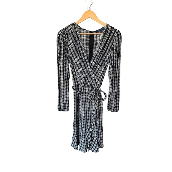 Tommy Hilfiger Dresses & Skirts - Tommy‎ Hilfiger Women's Black White Plaid Long Sleeve Wrap Midi Dress Size 4